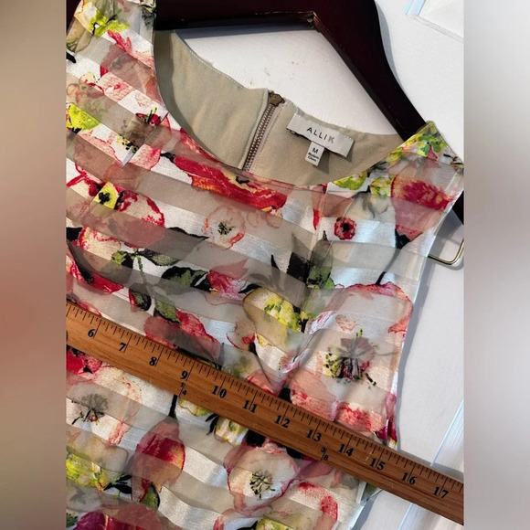 Allik ANTHROPOLOGIE Pastel Water Color Sheer Panel Sheath Midi M Racerback Zip - Picture 10 of 13